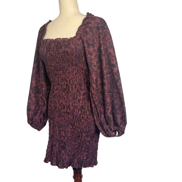Free People Smock It To Me Long Sleeve Smocked Floral Mini Dress Small - Picture 8 of 12